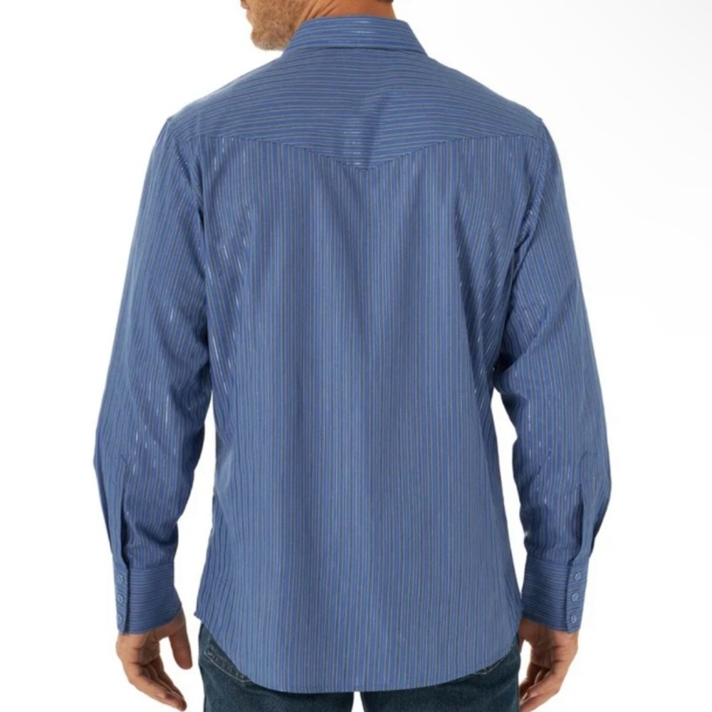 wrangler blue shimmer striped pearl snap shirt - Picture 2 of 12